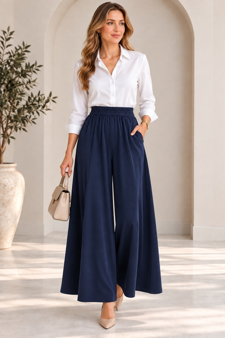 Greer | Flowy Wide-Leg Culottes — Navy (front)