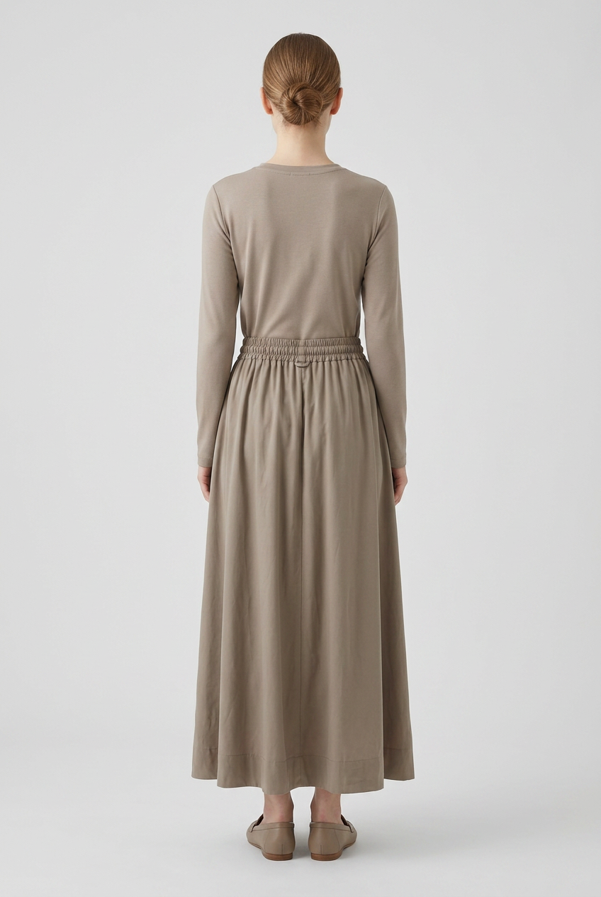 Brynn | Drawstring A-Line Skirt — Beige (back)