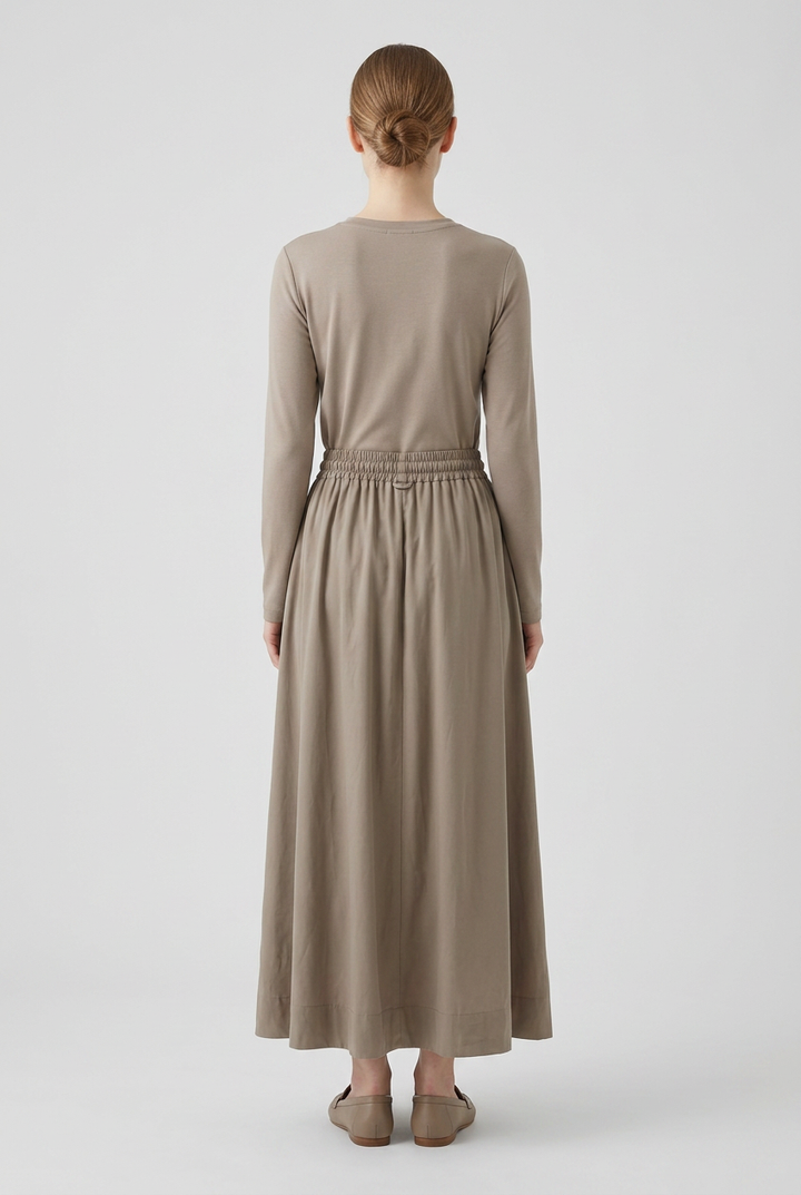 Brynn | Drawstring A-Line Skirt — Beige (back)