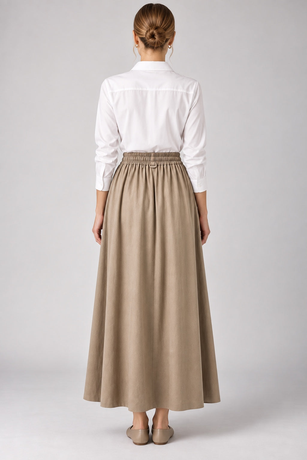 Brynn | Drawstring A-Line Skirt — Beige (back)
