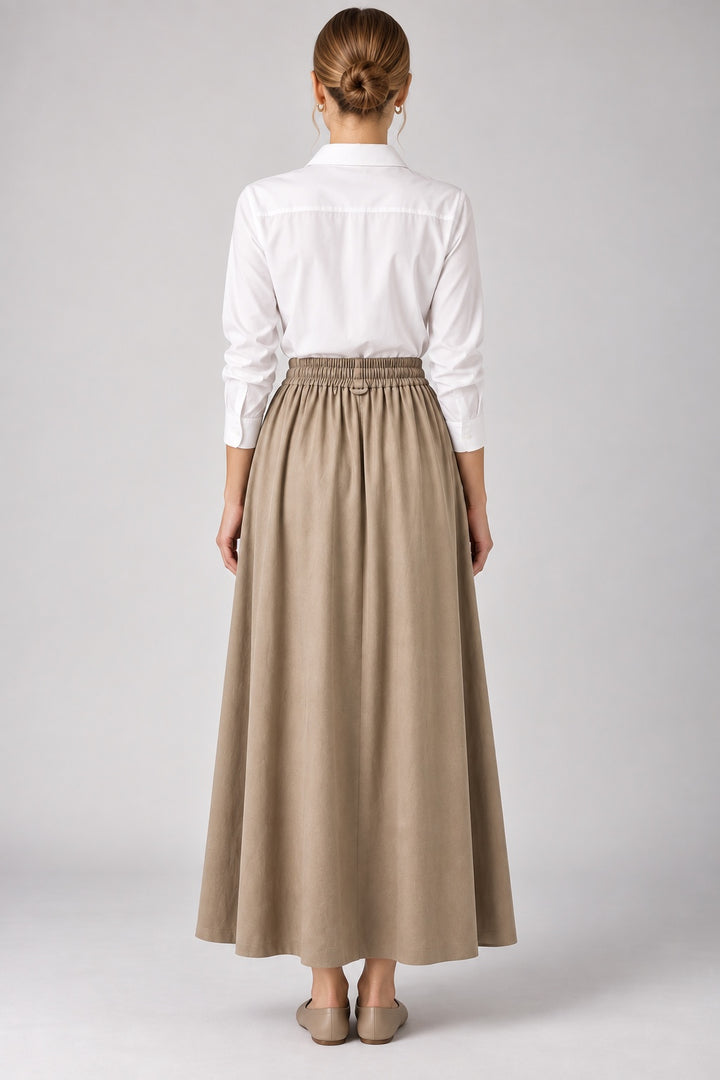 Brynn | Drawstring A-Line Skirt — Beige (back)