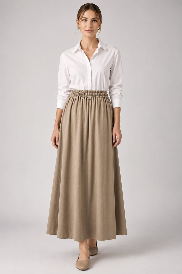 Brynn | Drawstring A-Line Skirt — Beige (front)