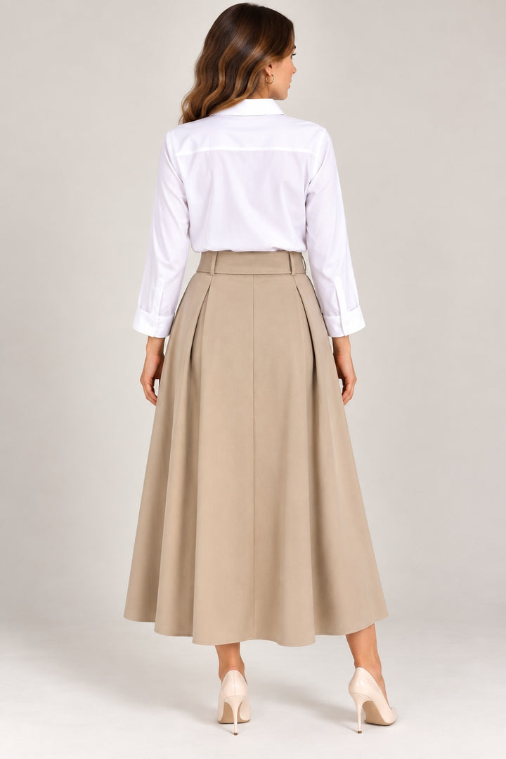 Lauren | Belted Wide-Leg Trousers — Beige (back)