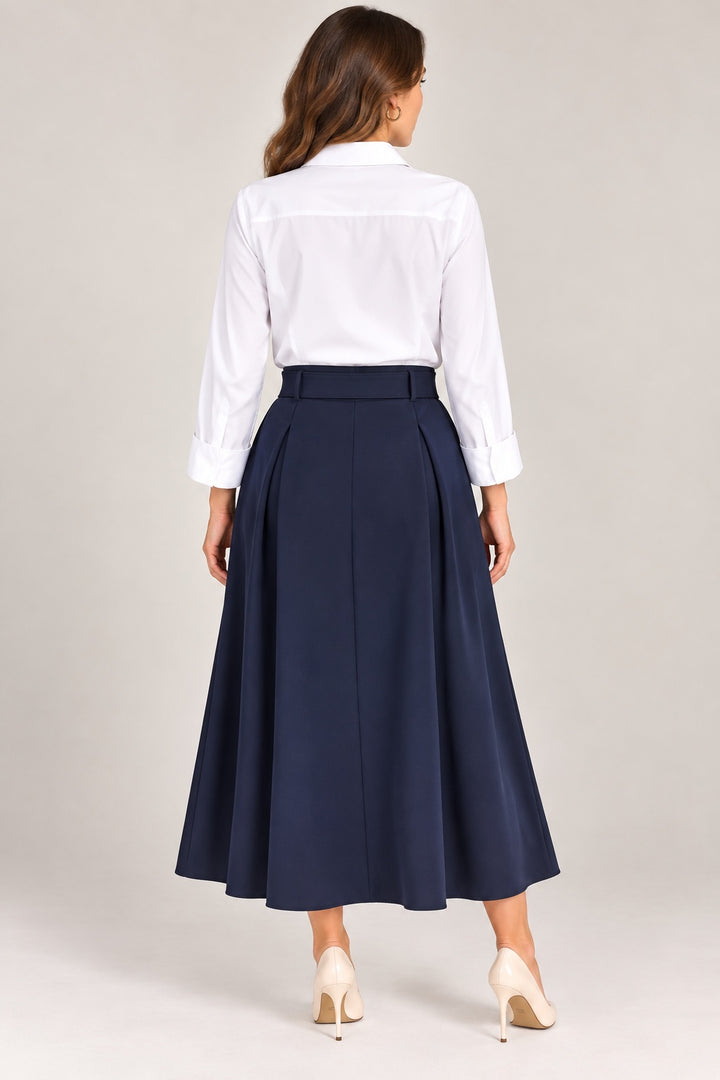 Lauren | Belted Wide-Leg Trousers — Navy (back)