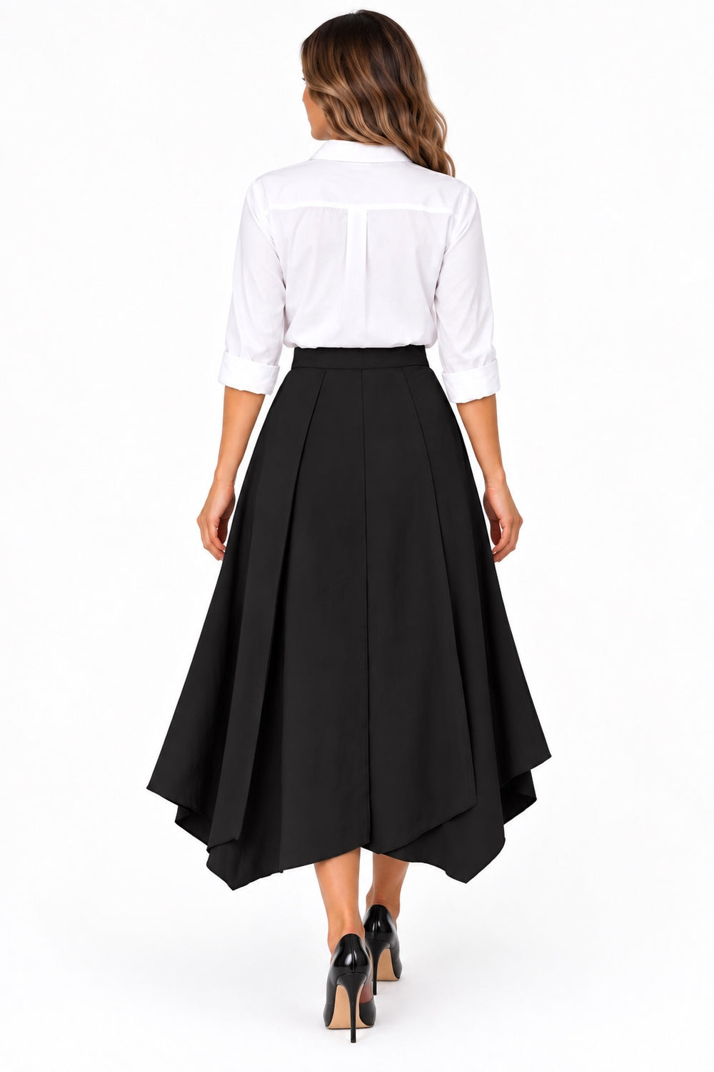 Taupe | Layered Handkerchief Maxi Skirt — Black (back)