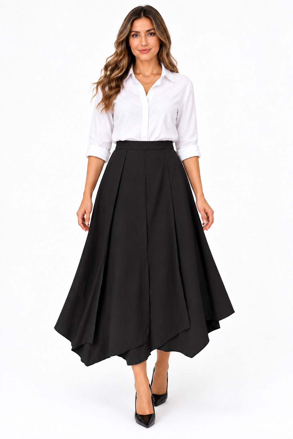 Taupe | Layered Handkerchief Maxi Skirt — Black (front)