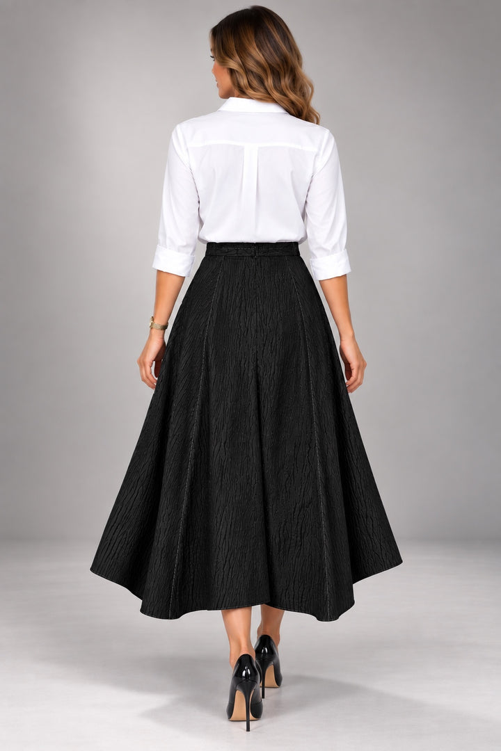 Plum | Crinkle A-Line Maxi Skirt — Black (back)