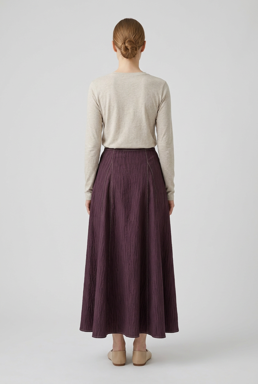 Plum | Crinkle A-Line Maxi Skirt — Burgundy (back)