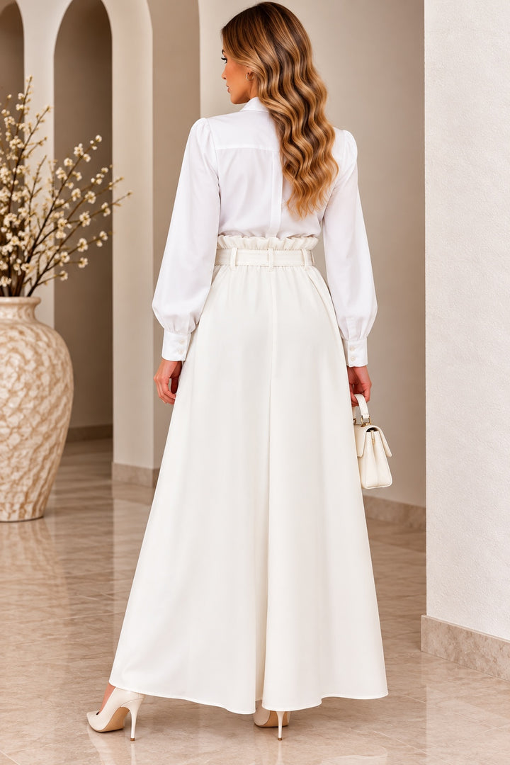 Blanca | Crepe Belted Pleated Maxi Skirt [CLEARANCE -50%] — White (back)
