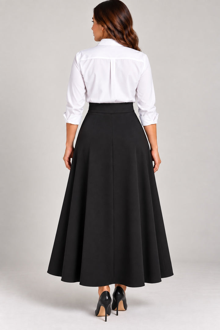 Noir | Tassel Side Maxi Skirt — Black (back)