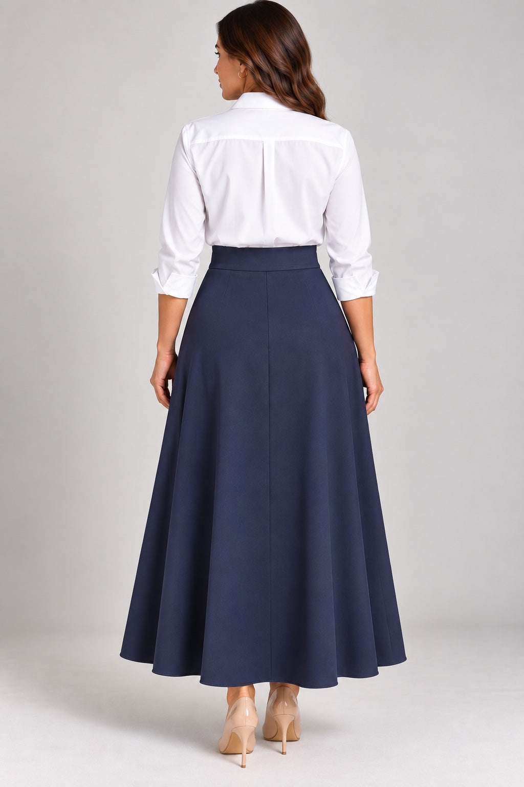 Noir | Tassel Side Maxi Skirt — Navy (back)