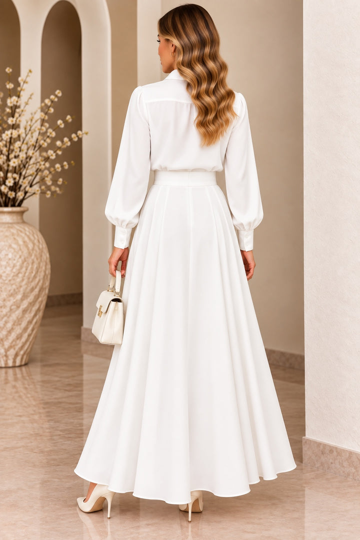 Lilou | Pleated Chiffon Maxi Skirt [CLEARANCE -50%] — White (back)