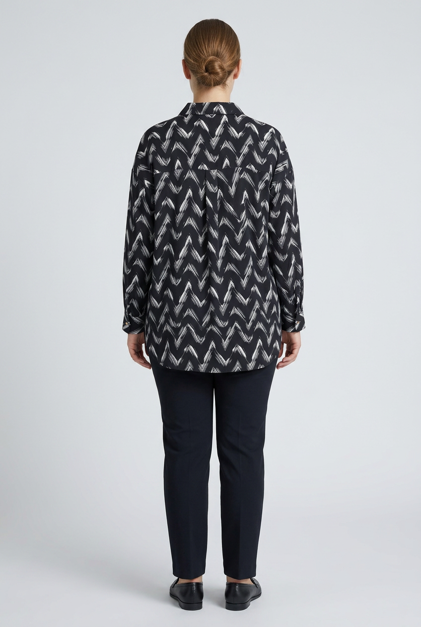 Freya | Brushed Chevron Print Shirt — Black (back)