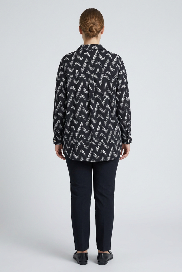 Freya | Brushed Chevron Print Shirt — Black (back)