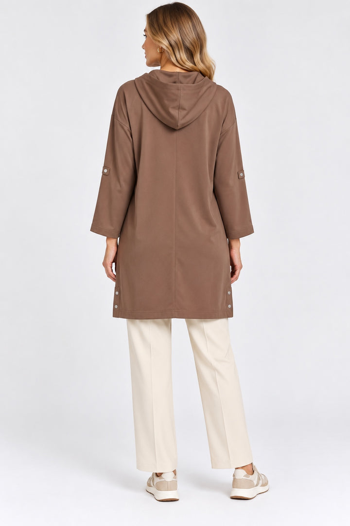 Dune | Satin-Touch Hooded Zip Cape — Mocha (back)