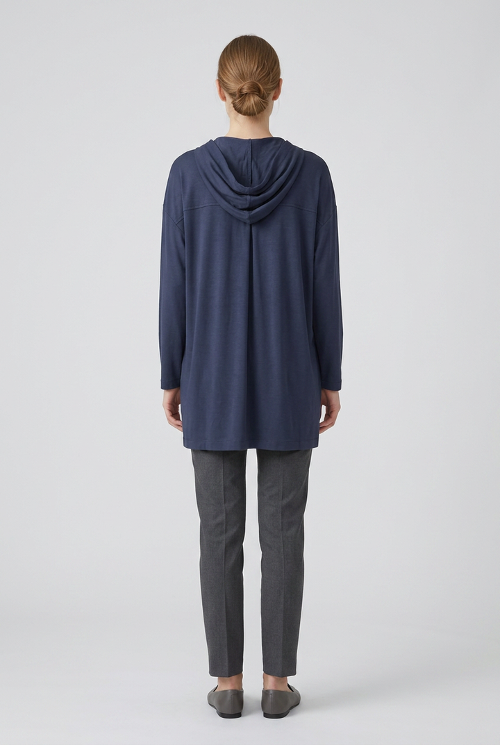 Dune | Satin-Touch Hooded Zip Cape — Navy (back)