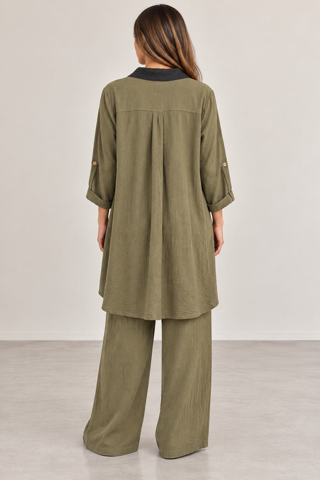 Fern | Washed Contrast Two-Piece Set [CLEARANCE -50%] — Khaki (back)