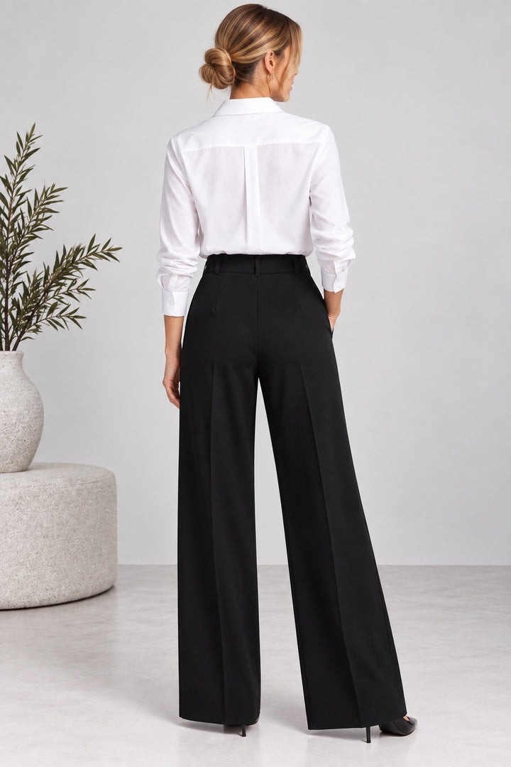 Sapphire | Chain Belt Wide Leg Pants [CLEARANCE -30%] — Black (back)