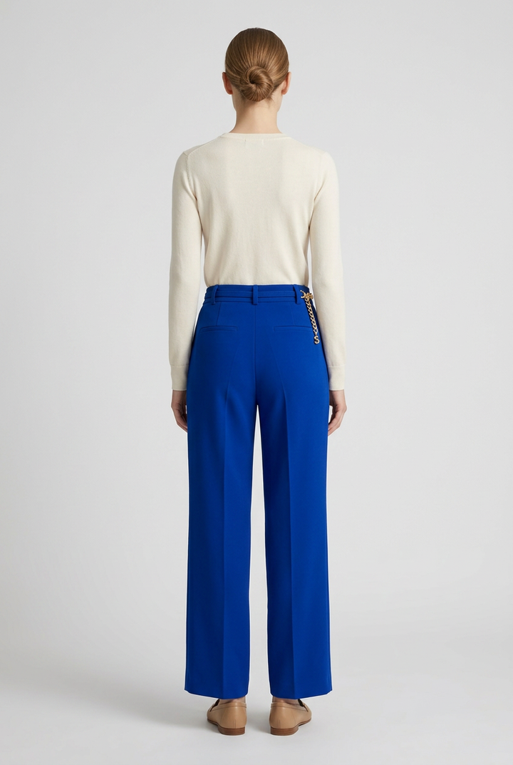 Sapphire | Chain Belt Wide Leg Pants [CLEARANCE -30%] — Saks (back)