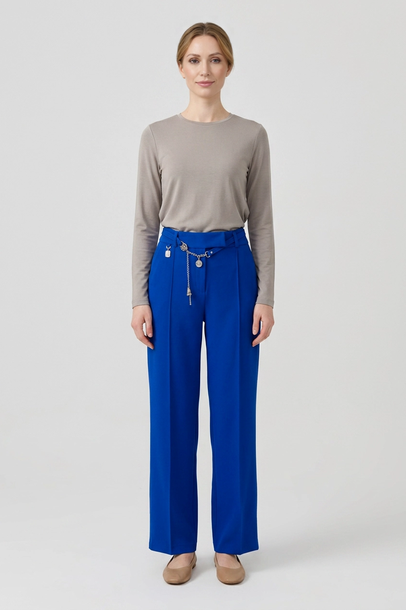 Sapphire | Chain Belt Wide Leg Pants [CLEARANCE -30%] — Saks (front)