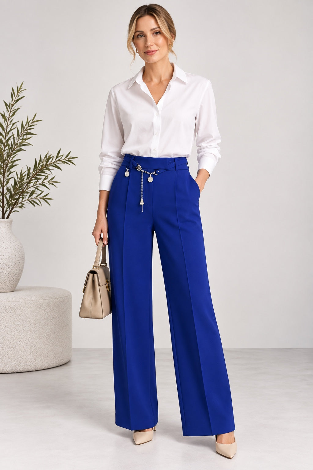 Sapphire | Chain Belt Wide Leg Pants [CLEARANCE -30%] — Saks (front)