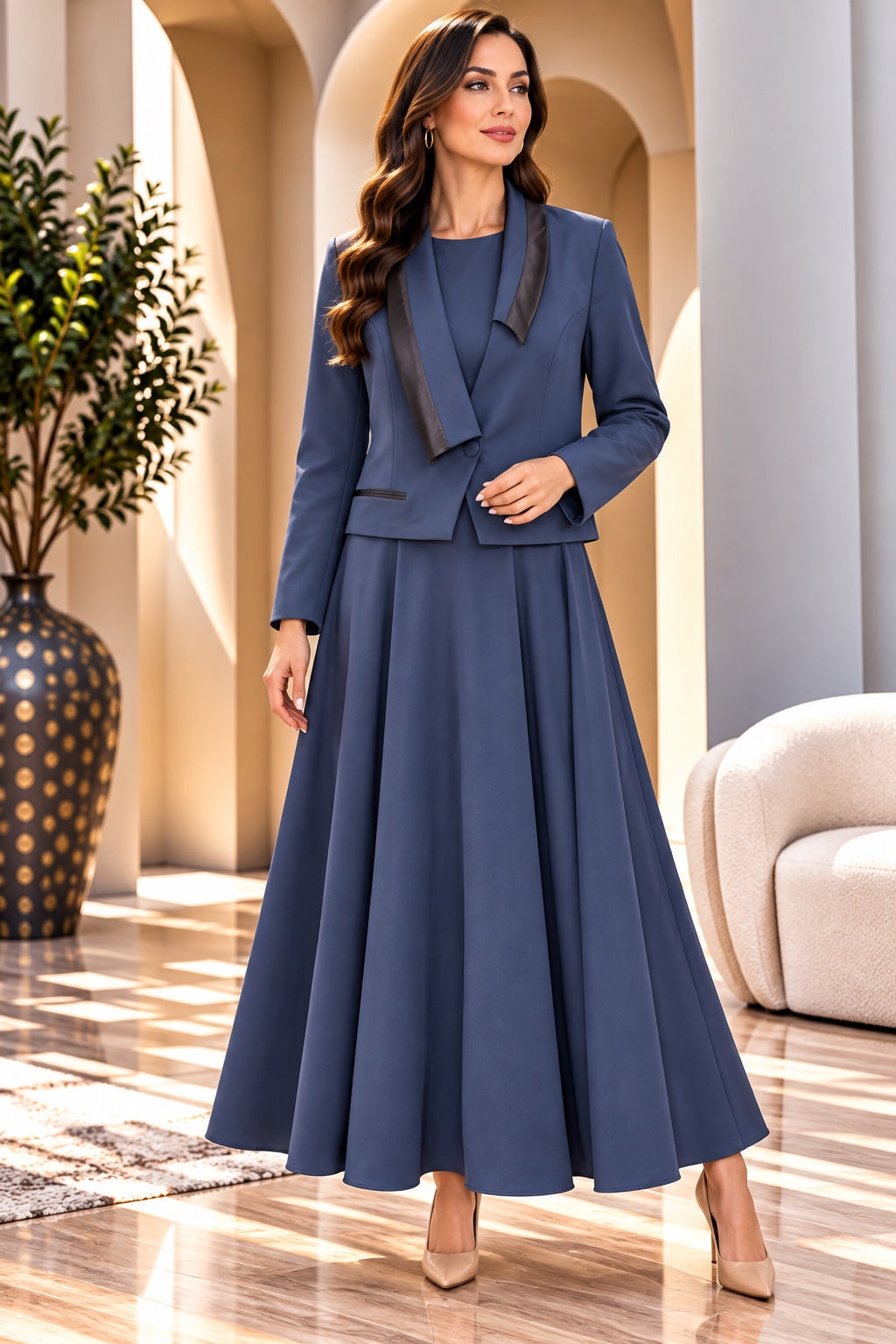 Nadine | Evening Dress — Navy (front)