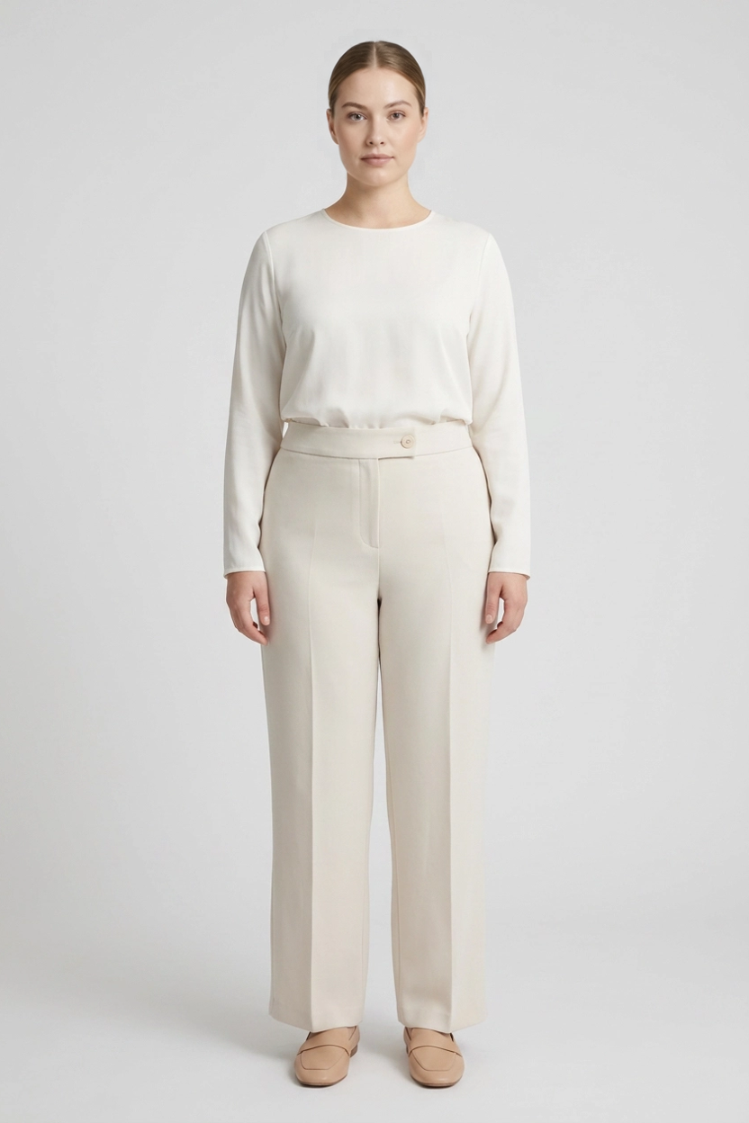 Almond | High Waist Wide Leg Trousers [CLEARANCE -50%] — Beige (front)
