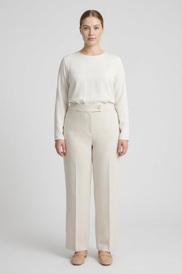 Almond | High Waist Wide Leg Trousers [CLEARANCE -50%] — Beige (front)