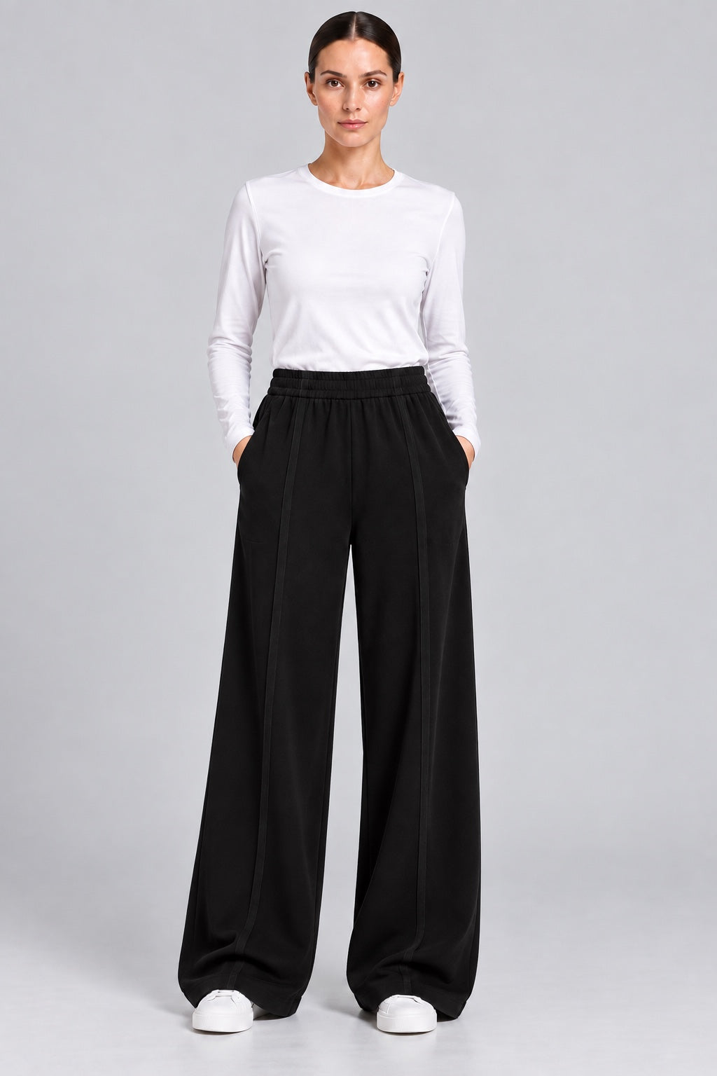 Flint | Pleated Tapered Trousers — Black (front)