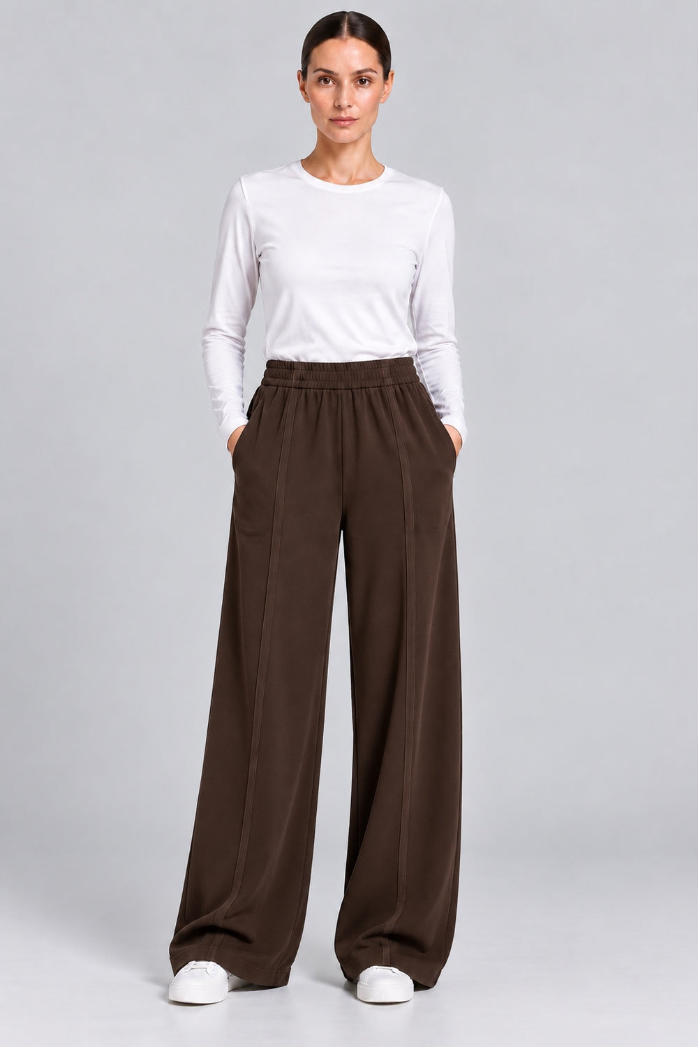 Flint | Pleated Tapered Trousers — Brown (front)