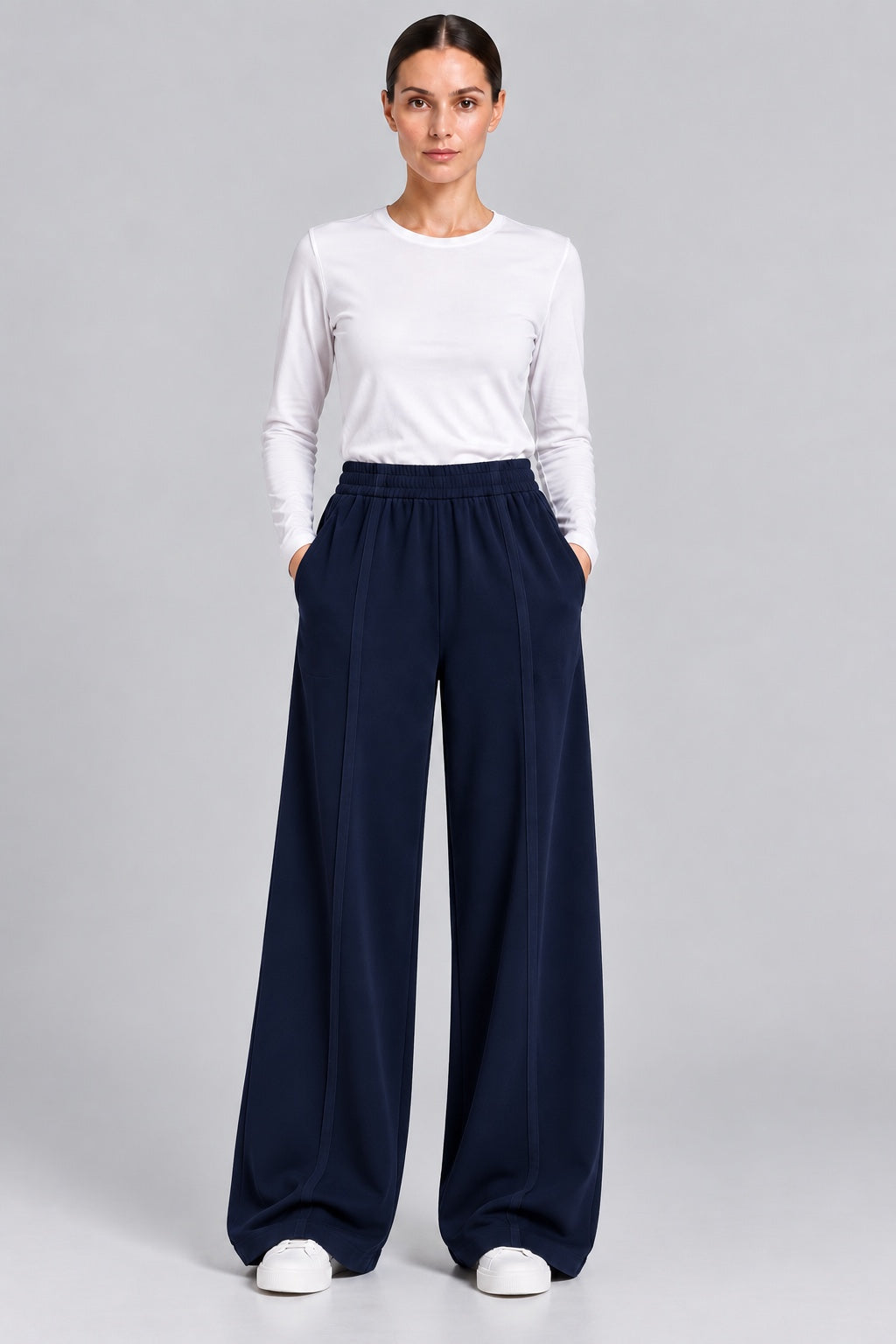 Flint | Pleated Tapered Trousers — Navy (front)