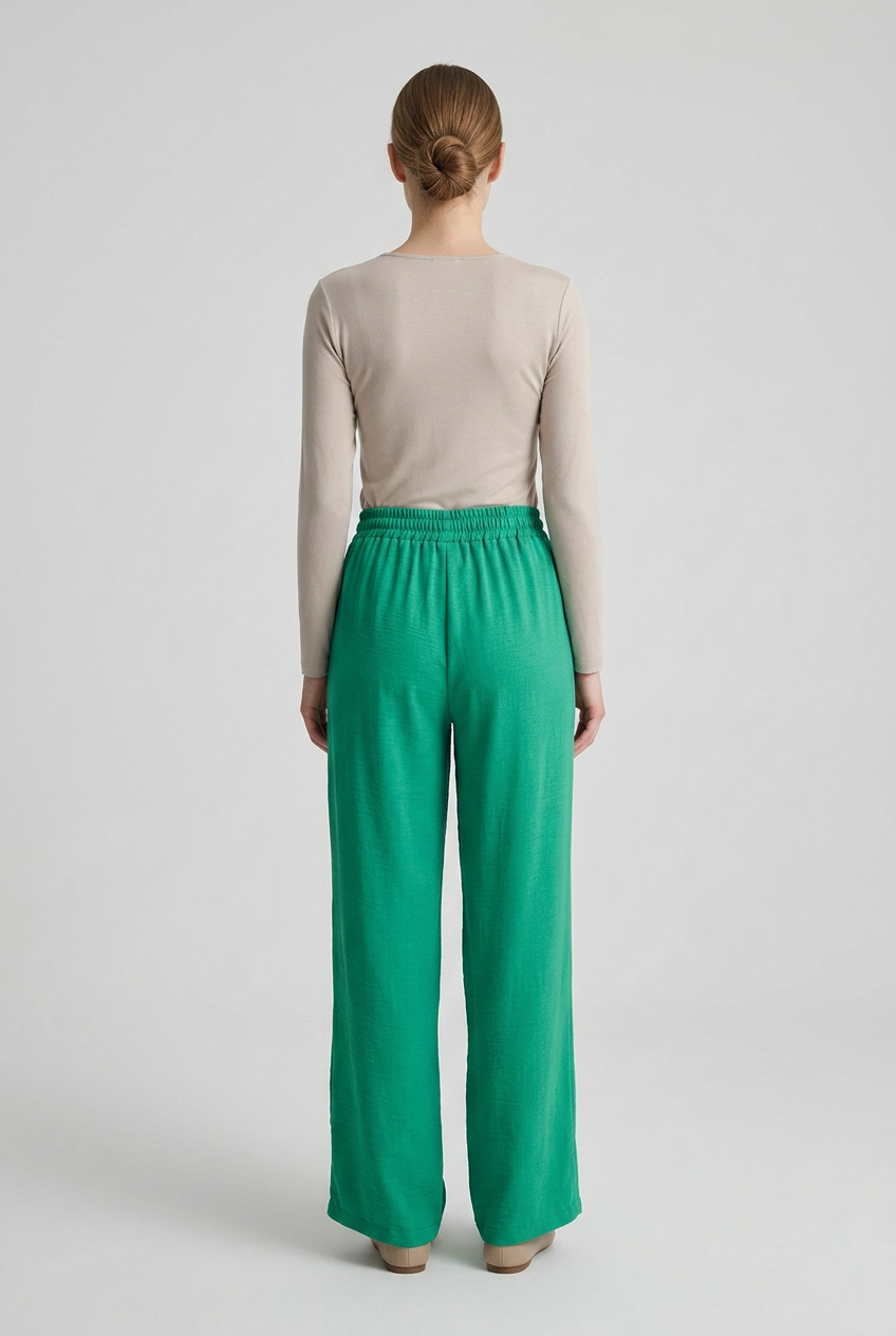 Linden | Textured Drawstring Wide-Leg Trousers [CLEARANCE -50%] — Green (back)