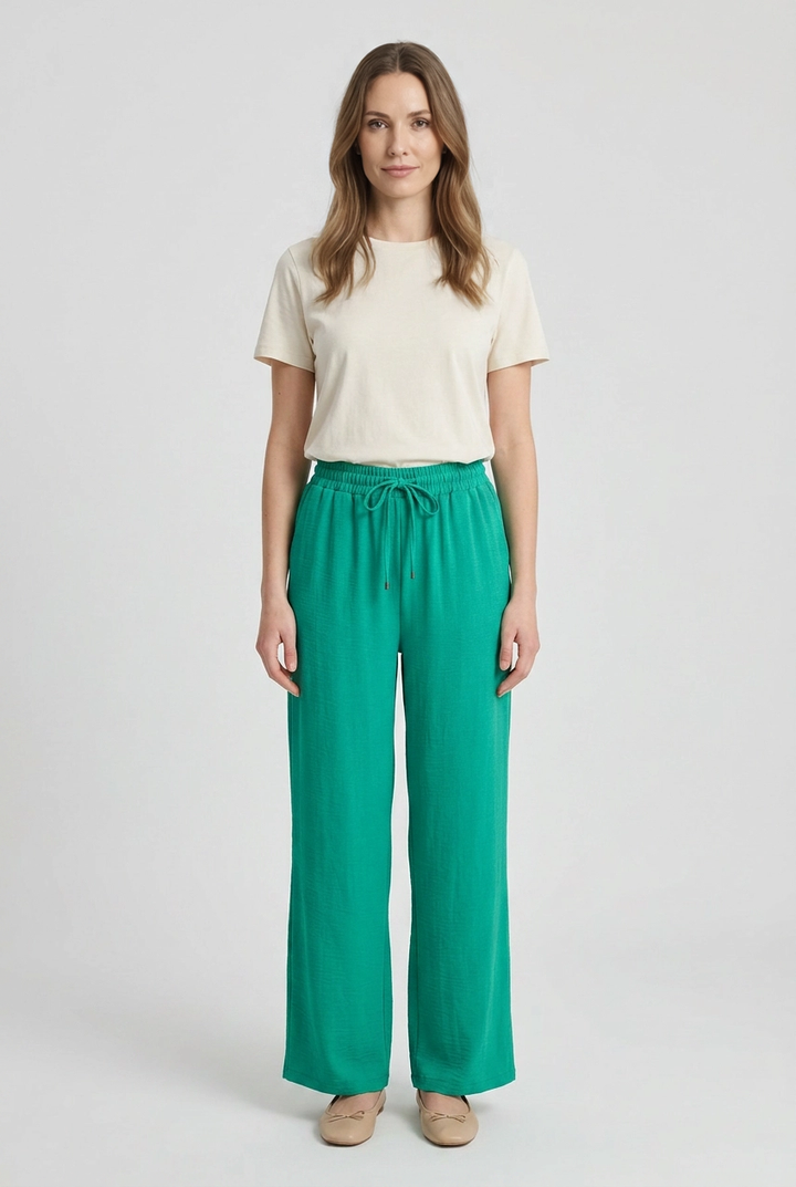 Linden | Textured Drawstring Wide-Leg Trousers [CLEARANCE -50%] — Green (front)