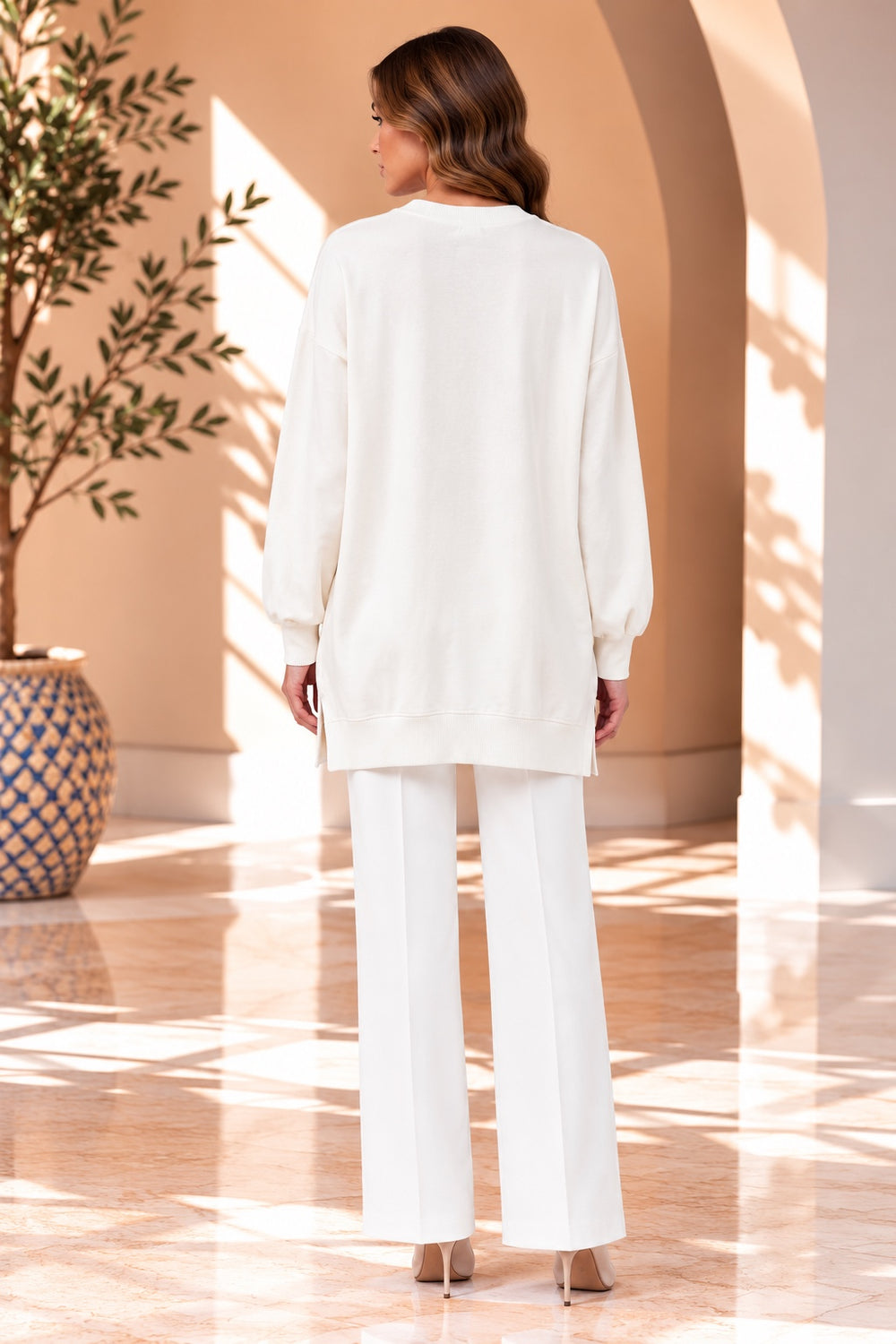 Bluebell | Patchwork Denim Hem Tunic — White (back)