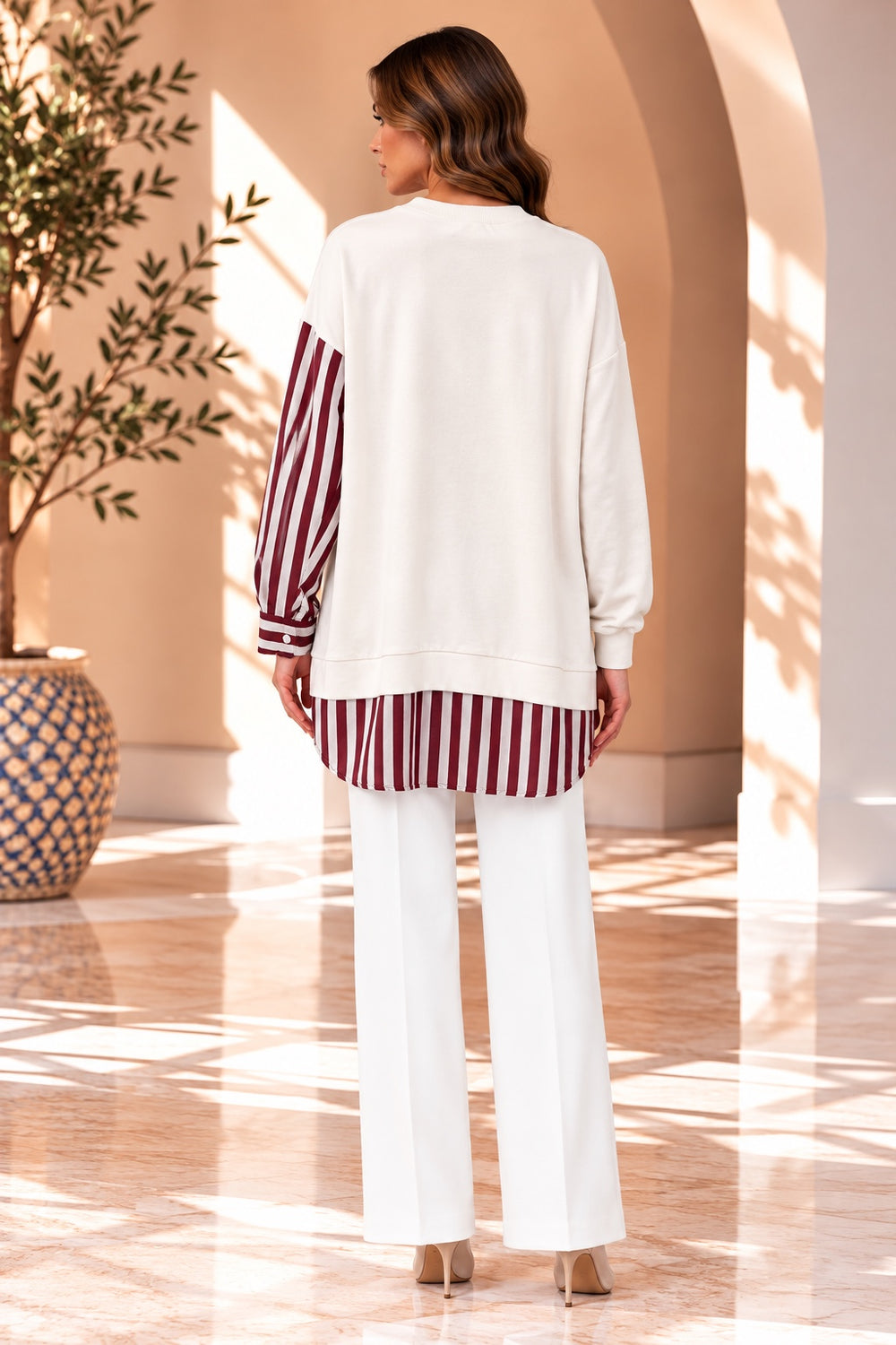 Maisie | Pearl Popcorn Pocket Tunic — White (back)