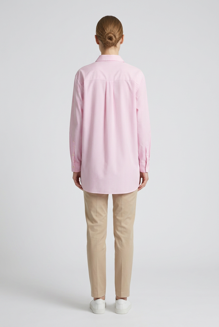 Margaux | Striped Brooch-Collar Shirt — Pink (back)