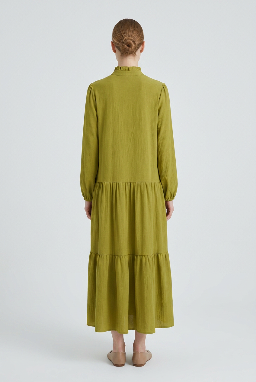 Juniper | Crochet Yoke Tiered Maxi Dress — Green (back)