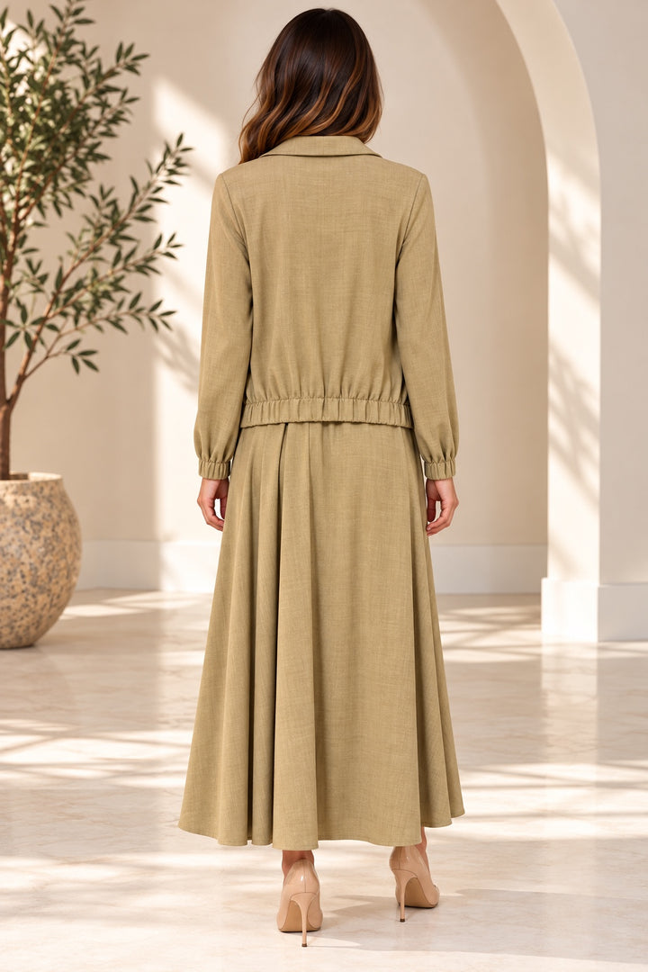 Hazel | Textured Jacket &amp; Skirt Set [CLEARANCE -60%] — Green (back)