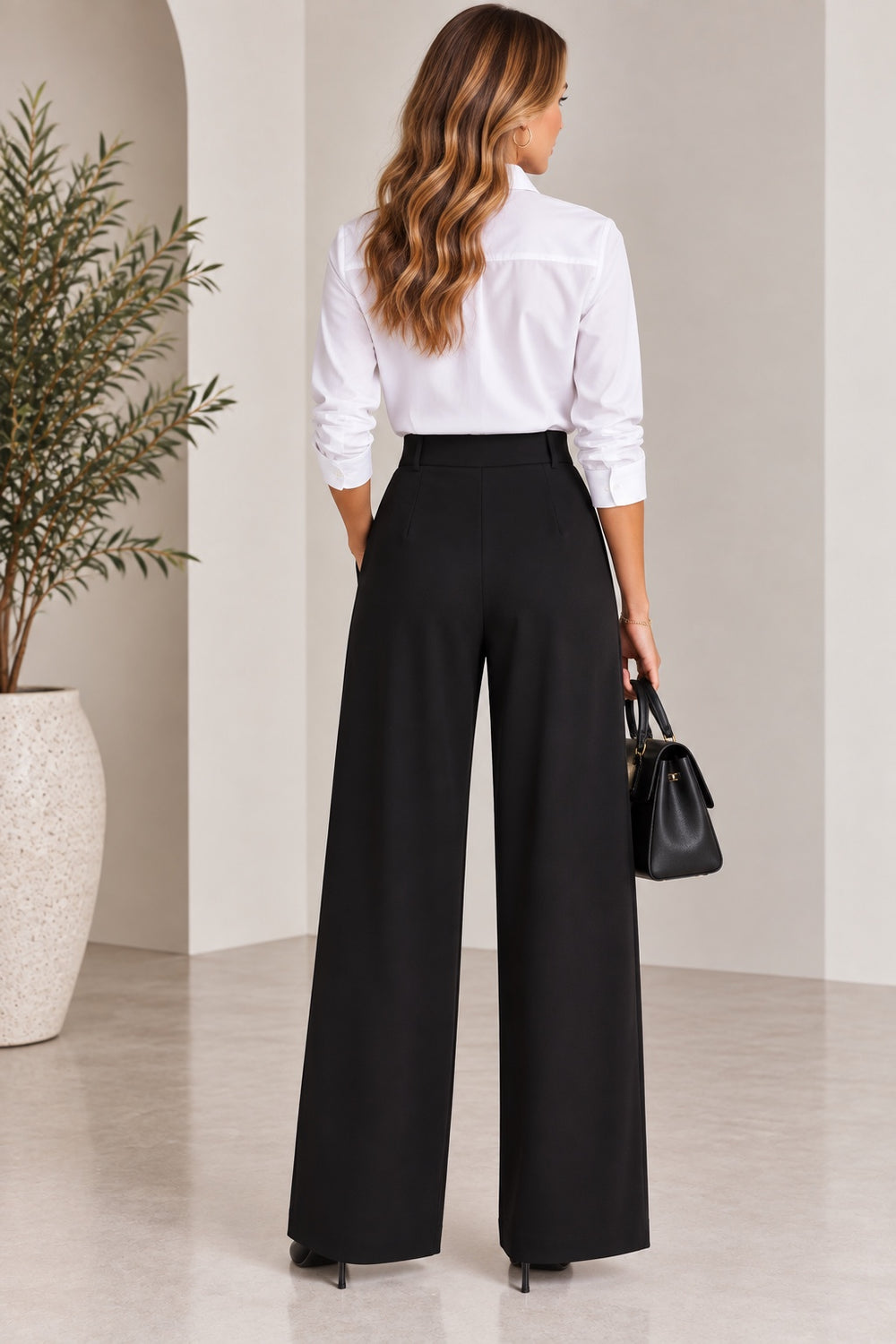 Marlin | Center Seam Wide Leg Pants [CLEARANCE -30%] — Black (back)