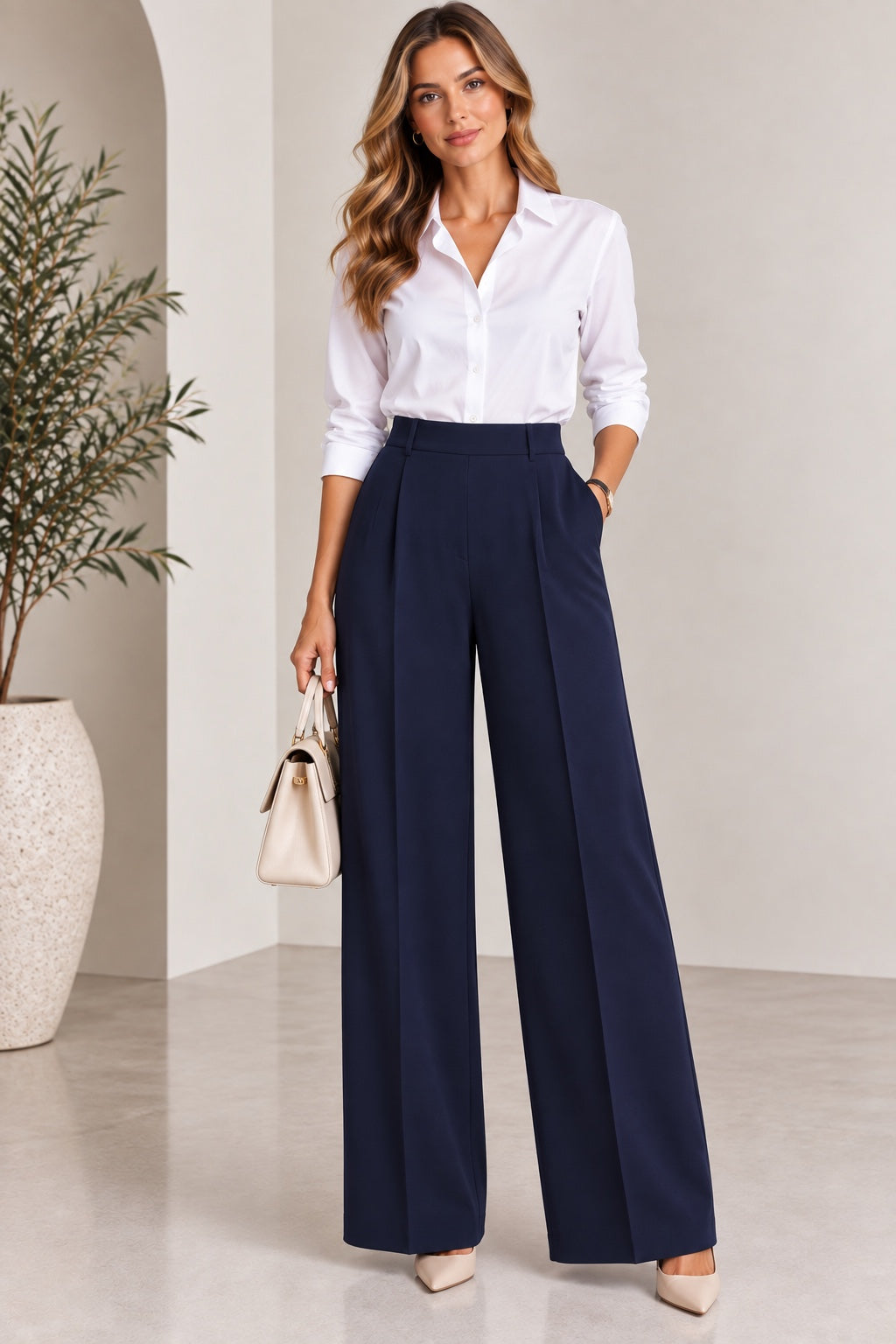 Marlin | Center Seam Wide Leg Pants [CLEARANCE -30%] — Navy (front)