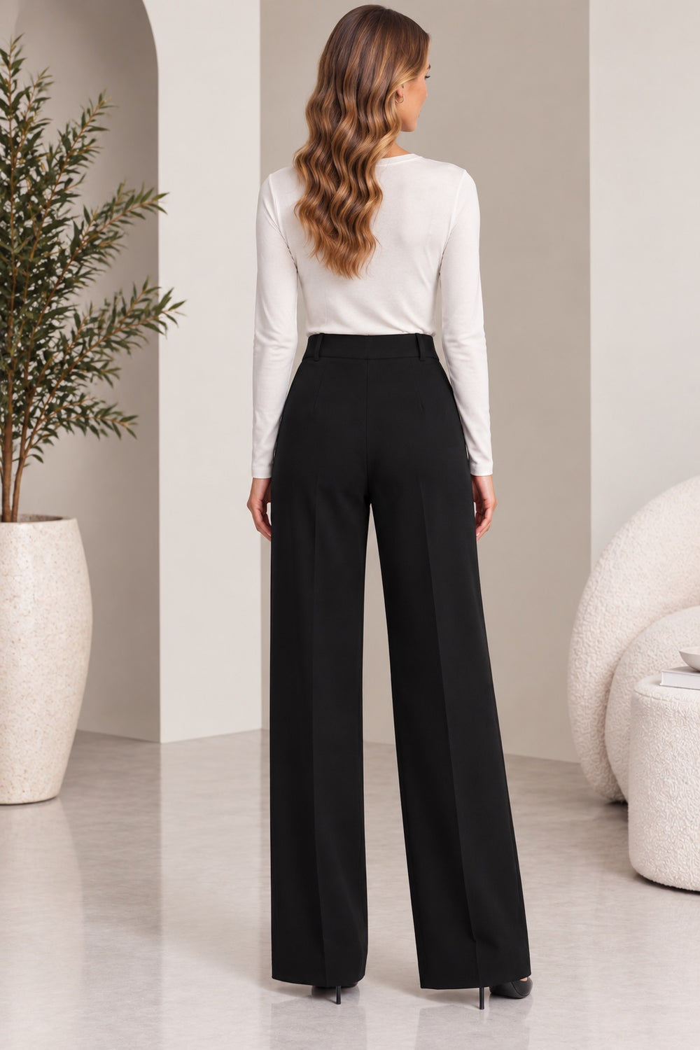 Wisteria | Elastic Waist Wide Leg Trousers [CLEARANCE -50%] — Black (back)