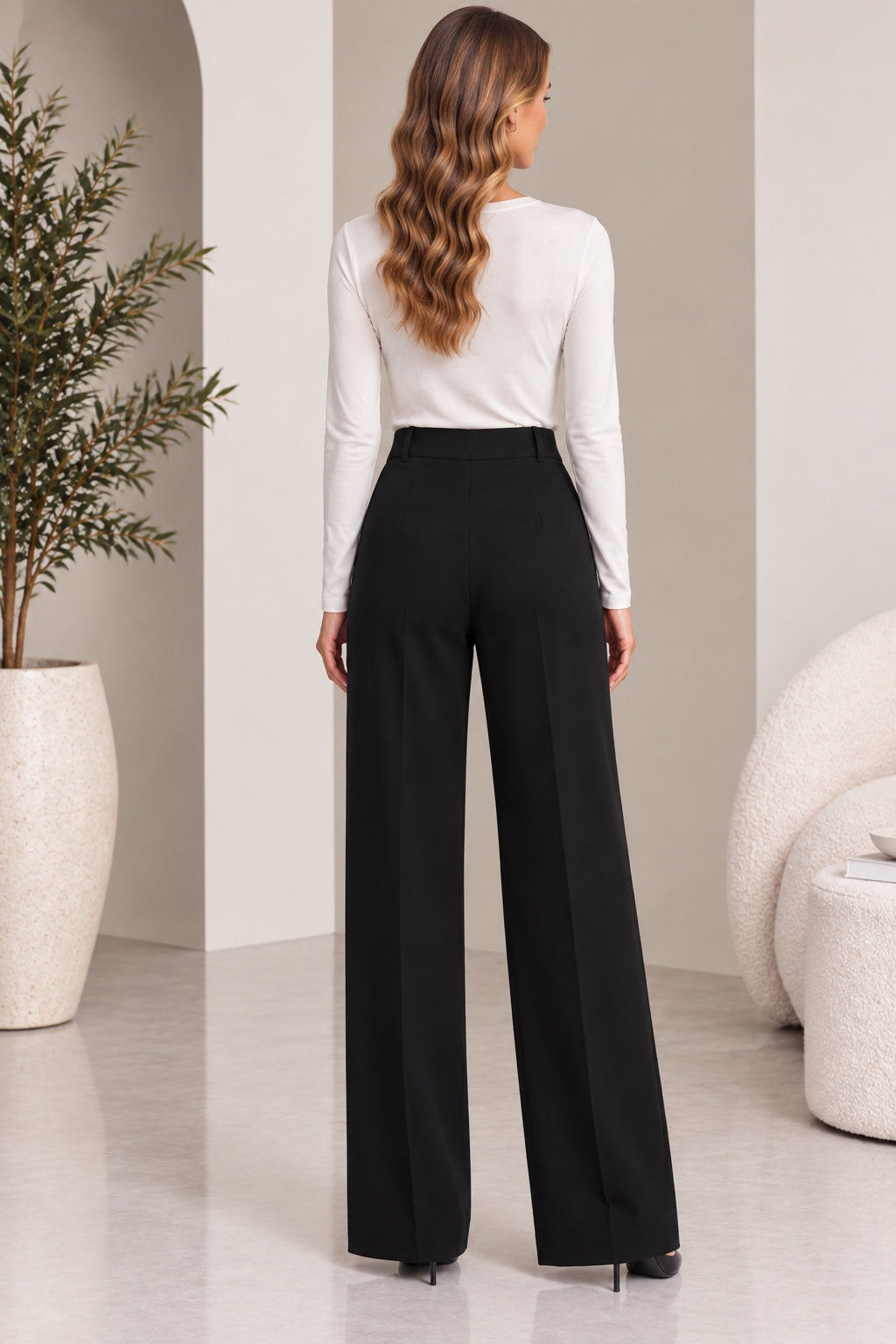 Wisteria | Elastic Waist Wide Leg Trousers [CLEARANCE -50%] — Black (back)