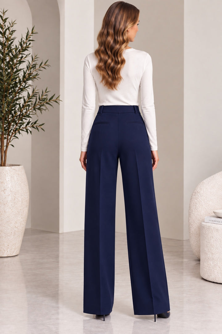 Wisteria | Elastic Waist Wide Leg Trousers [CLEARANCE -50%] — Navy (back)