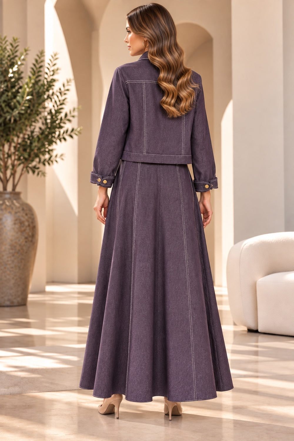 Mavi | Cropped Jacket & Maxi Dress Denim Two-Piece — Denim (back)