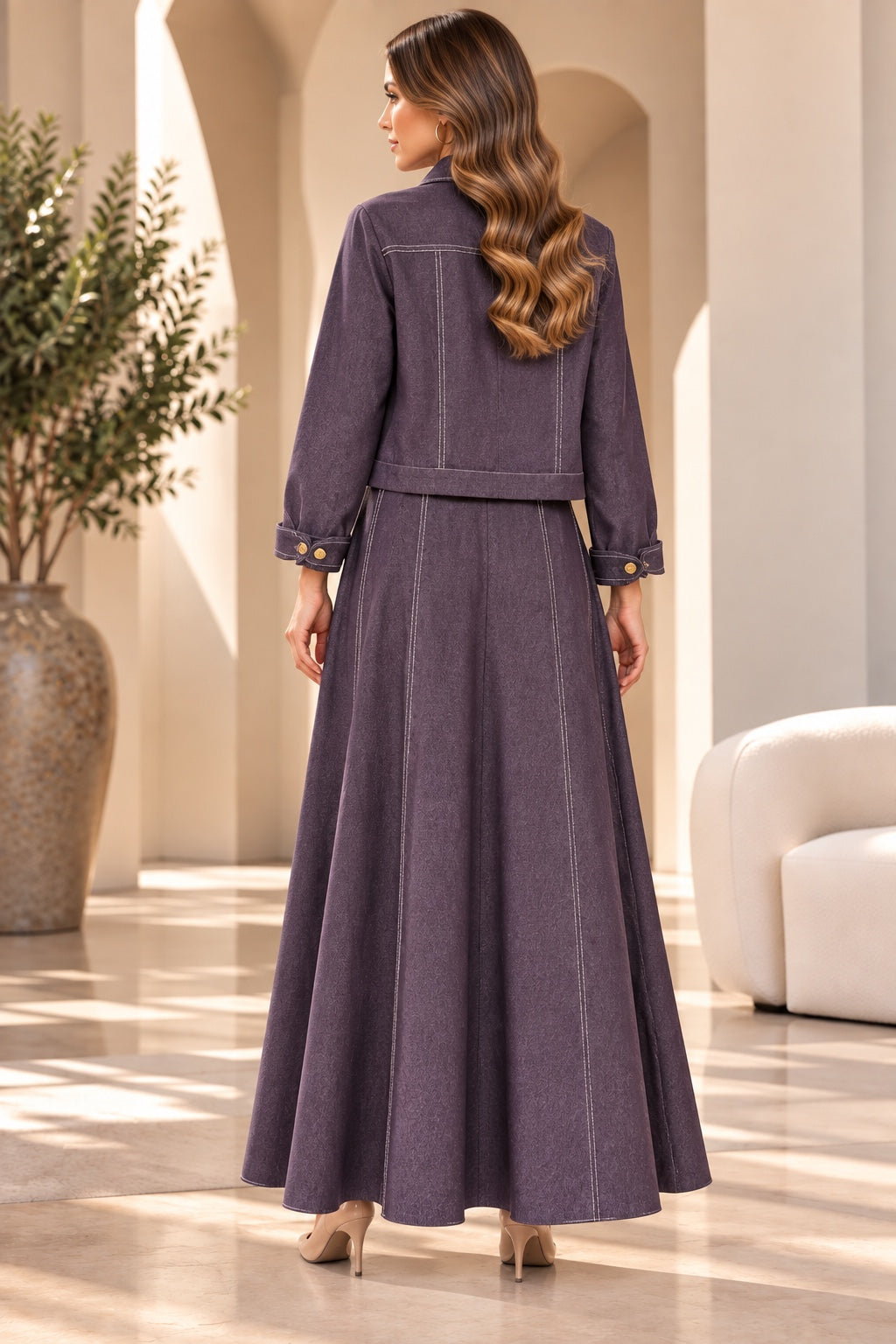 Mavi | Cropped Jacket &amp; Maxi Dress Denim Two-Piece — Denim (back)