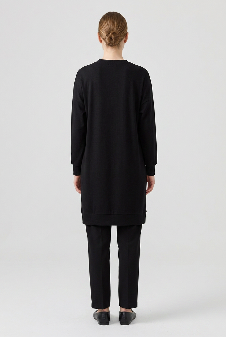 Sage | Ribbed Crewneck Jersey Tunic — Black (back)