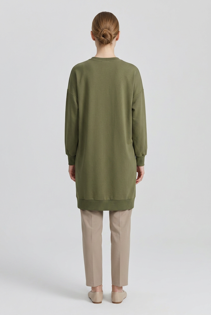 Sage | Ribbed Crewneck Jersey Tunic — Olive (back)