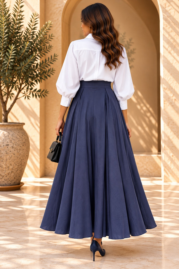 Aegean | Flared Maxi Skirt — Navy (back)
