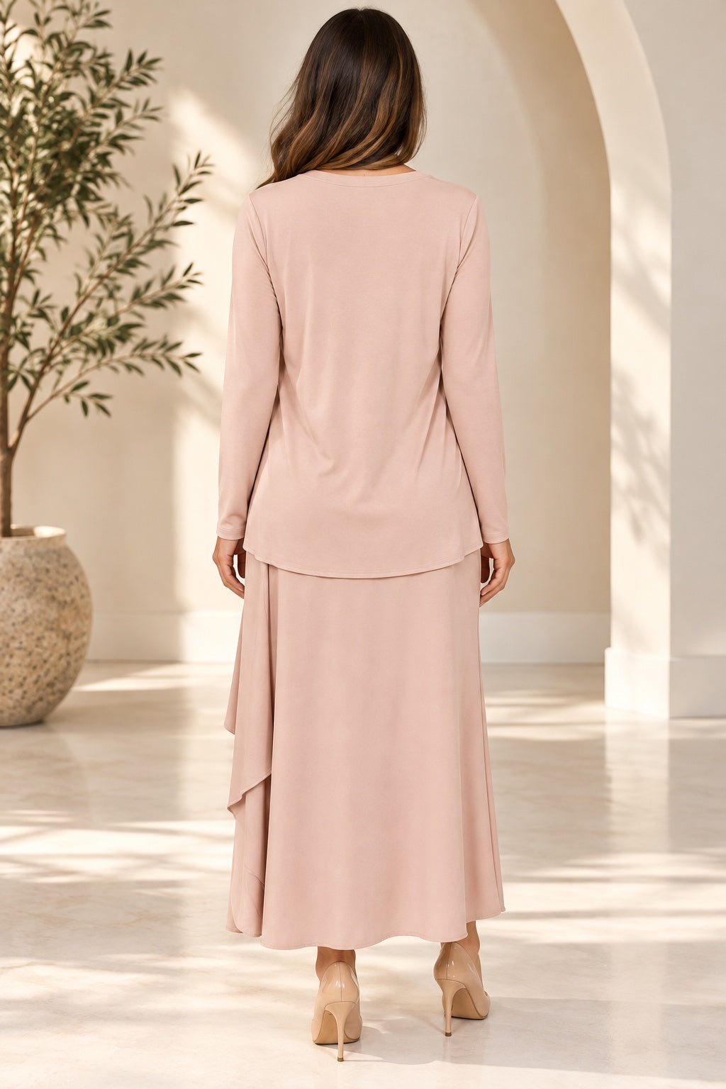 Calla | Ruched Detail Skirt Set [CLEARANCE -60%] — Pink (back)