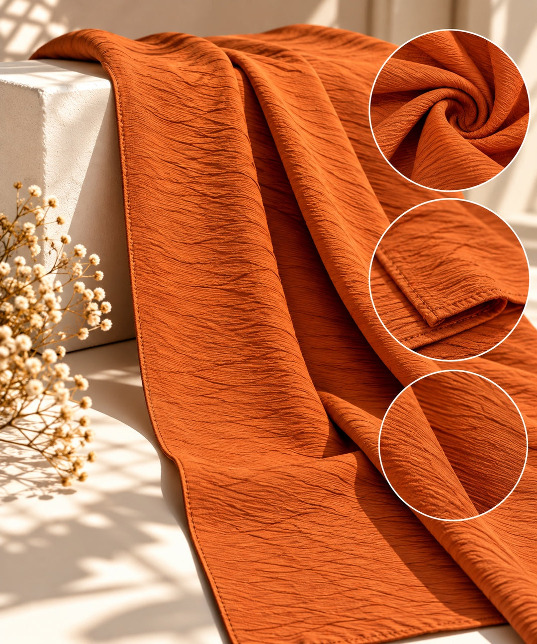 Kira | Textured Crinkle Shawl — Rust (back)